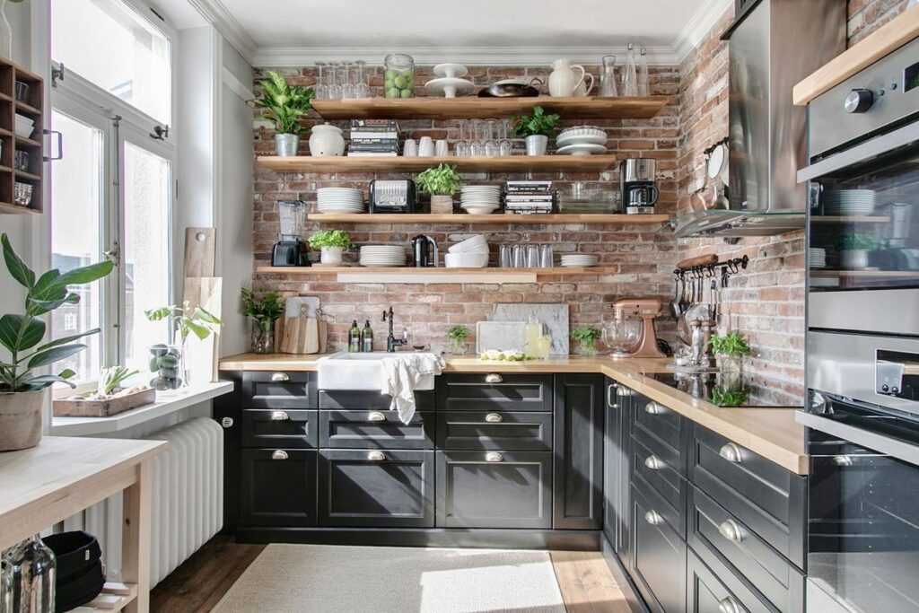 Exposed Brickwork: A Rustic Touch in Modern Farmhouse Kitchen Ideas