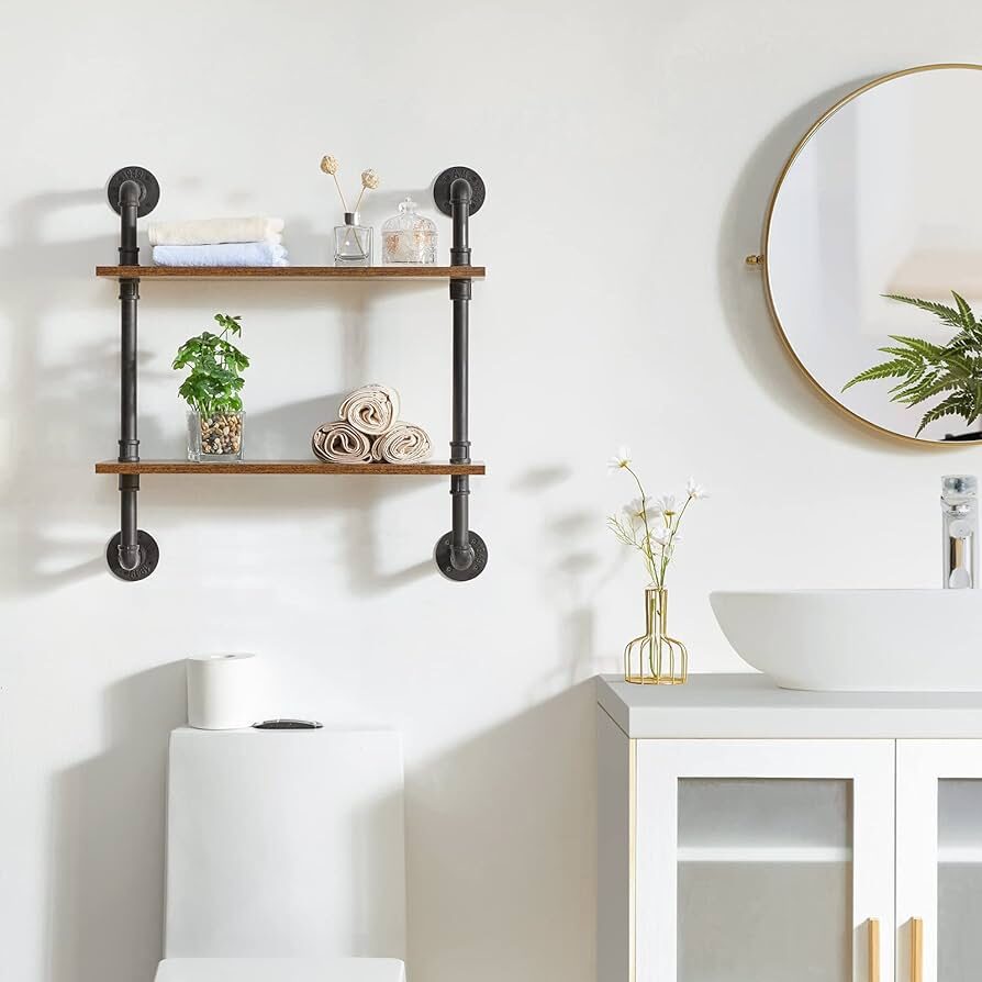 DIY Pipe Shelves: Industrial Chic Over the Toilet Storage