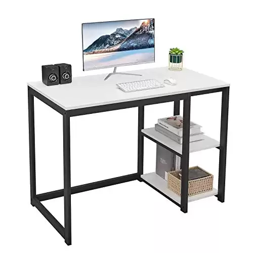 SINPAID Computer Desk 40 inches with 2-Tier Shelves Sturdy Home Office Desk with Large Storage Space Modern Gaming Desk Study Writing Laptop Table, White Desk