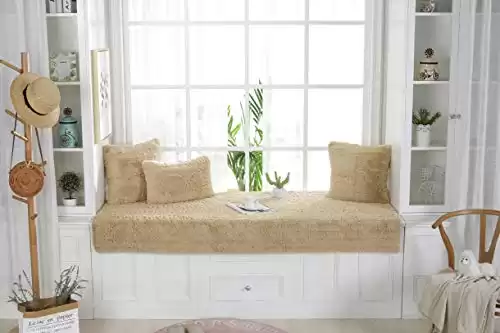 Sincere Custom Size Plush Bay Window Seat Mats/Cover/Pad, Sofa Slipcovers, Thicken Non-Slip Couch Cover Window Bench Seat Cushion Cover Indoor Area Rugs Pads(Khaki, Customization)