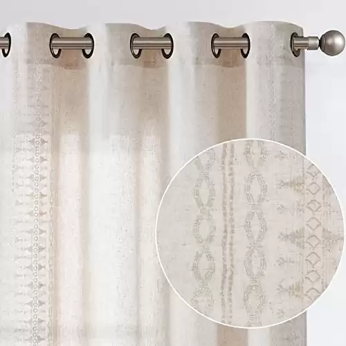jinchan Boho Curtains for Bedroom Linen Boho Curtains 84 Inches Long 2 Panels Farmhouse Curtains Embroidered Bordered Drapes for Living Room Light Filtering Grommet Window Treatment Ivory on Beige