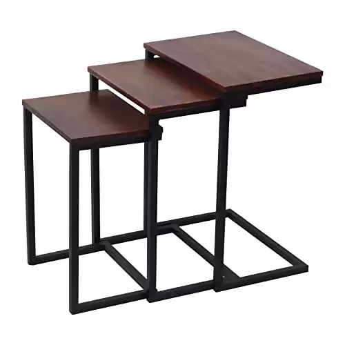 AVA DESIGNZ | Solid Wood Set of 3 Nesting Tables | Highly Functional | Space Saving | Chestnut Finished Tops | Textured Black Powder Coated Metal Legs Guaranteed Rust-Resistant