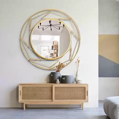 Jugty Round Mirrors Accent Mirror - 30'' Gold Bathroom Circle Mirror Modern Wall-Mounted Mirrors for Living Room, Entryway, Bedroom, Nursery, Hallway, Vanity Hanging Mirror