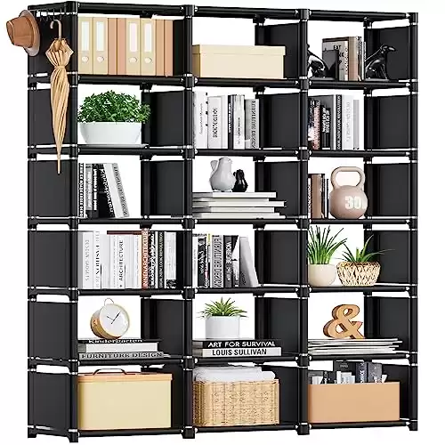 Mavivegue Bookshelf, 18 Cube Storage Organizer, Extra Large Book Shelf Organizer, Tall Bookcase, Book Cases/Shelves, Black Cube Shelf, Cubbies Closet Shelves for Bedroom, Living Room, Home, Office