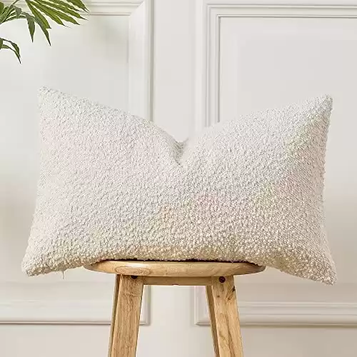 Sunkifover Textured Boucle Pillow Cover 12x20 Inches, DecorativeThrow Lumbar Pillow Cover, Neutral Pillowcase Rectangular Cushion Cover for Sofa, Bed, Bedroom, Living Room, Cream.