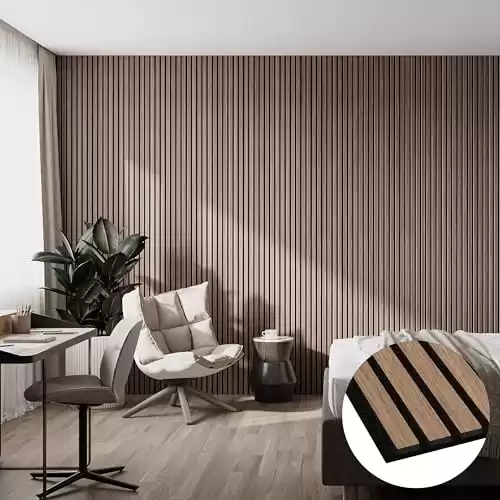 Bark & Bole | Walnut Wood Wall Veneer Slat Panel | 94.49” x 12.6” Wood Wall Panels | Soundproof Paneling | Interior Sound Absorption Decor | Luxury Veneer Panel | 0.66” Depth