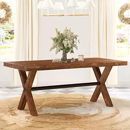 71 Inch Solid Wood Rectangular Farmhouse Kitchen Dining Table for 6-8 With Natural Wood Grain for Dining Room, Light Brown