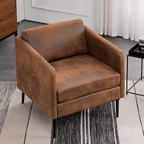 Karl home Mid-Century Accent Chair Retro Club Chair Bronzing Cloth Living Room Chair with Metal Legs Comfy Single Sofa, Orange