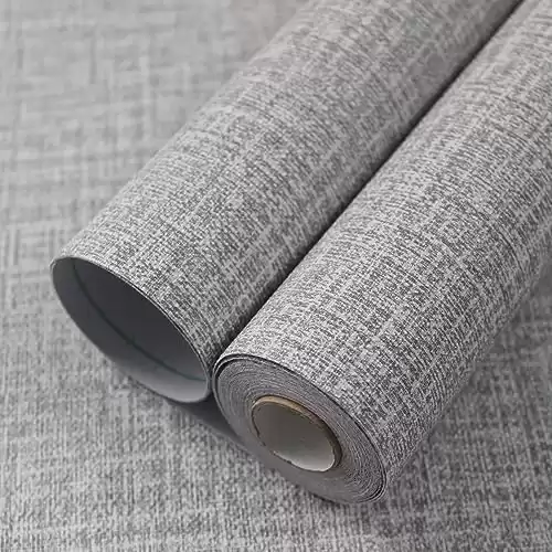 WADILE Grasscloth Peel and Stick Wallpaper 15.7in x 78.7in, Textured Contact Paper for Cabinets, Faux Linen Wall Paper Pull and Stick, Fabric Vinyl Wallpaper Self Adhesive Light Gray