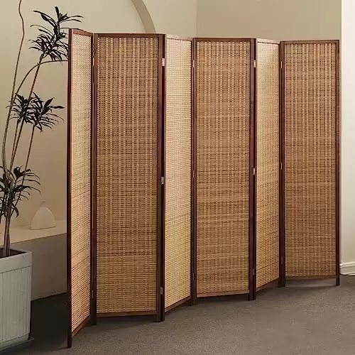Furnnylane 6 Panel Room Divider and Folding Screen Room Divider,Bamboo Room Divider for Room Separation,67