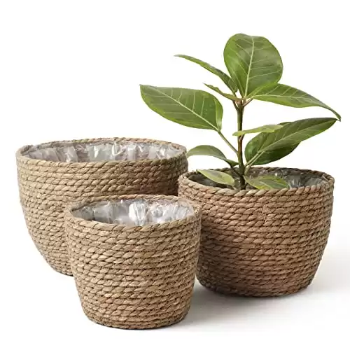 La Jolíe Muse Seagrass Planter Basket Indoor, Flower Pots Cover, Plant Containers, Natural(3-Pack) 10.2