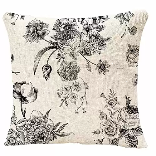 IBILIU Throw Pillow Covers Vintage Floral with Victorian Bouquet of Flowers on Garden Roses Tulips Delphinium Petunia Cushion Pillow Case 18x18 Inches