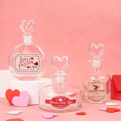 HOHUCRAB Valentines Day Decor, Set of 3 Valentines Day Love Potion with Heart Corks