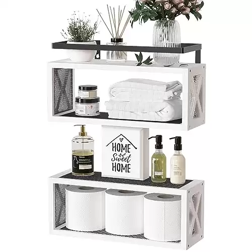 RICHER HOUSE Floating Shelves with Guardrail, Farmhouse Bathroom Accessories Wall Mounted