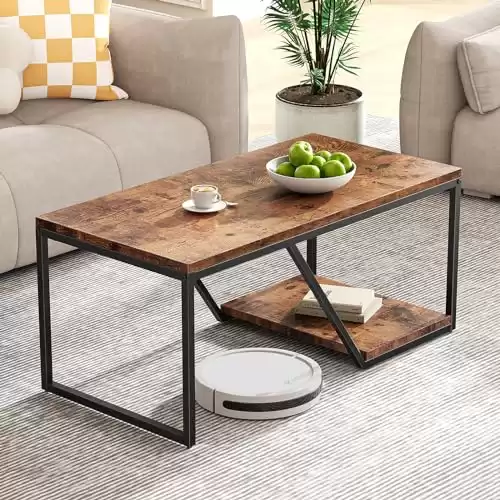 2-Tier Industrial Rectangle Rustic Coffee Table