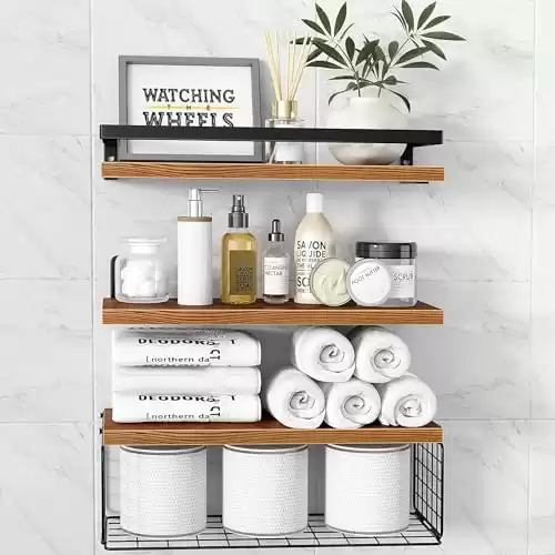 Eunvabir Floating Shelves for Bathroom Storage Decor with Basket