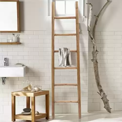 LuxenHome Rustic 6ft Decorative Towel Ladder